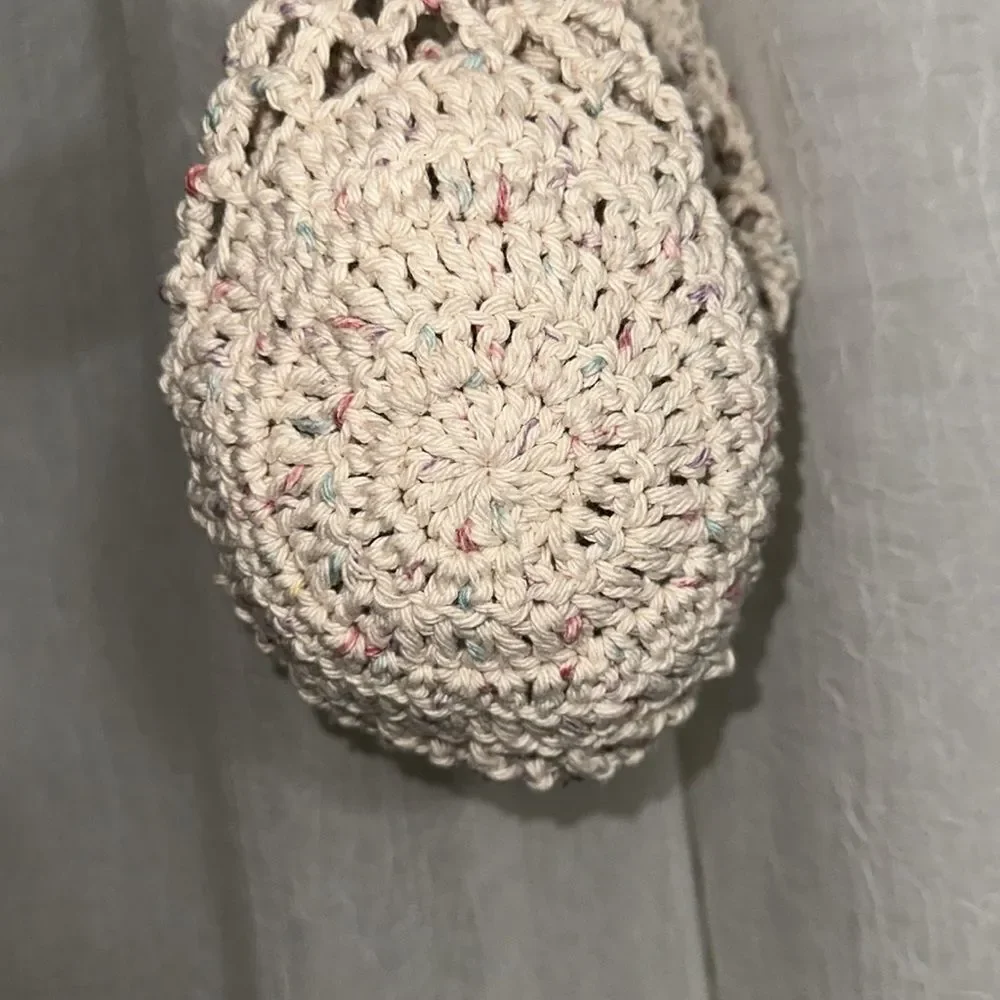 Handmade Crochet Ivory Pastel Colored Confetti Small Fishnet Market Tote